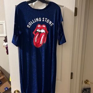 Rolling Stones Blue Glittery Dress with Cut Out Sleeves size 2XL